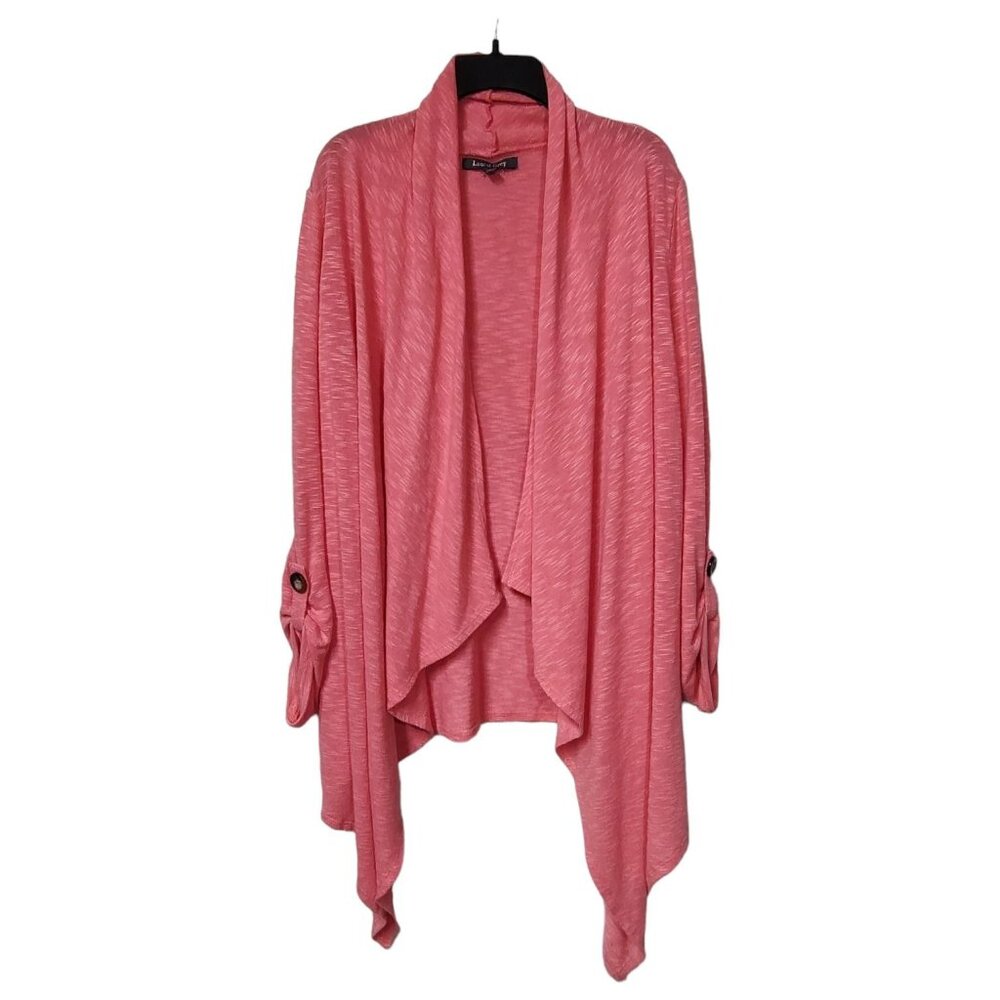 Laurel Grey Womens Pink Draped Open Front Cardigan Roll Tab Sleeve Size M